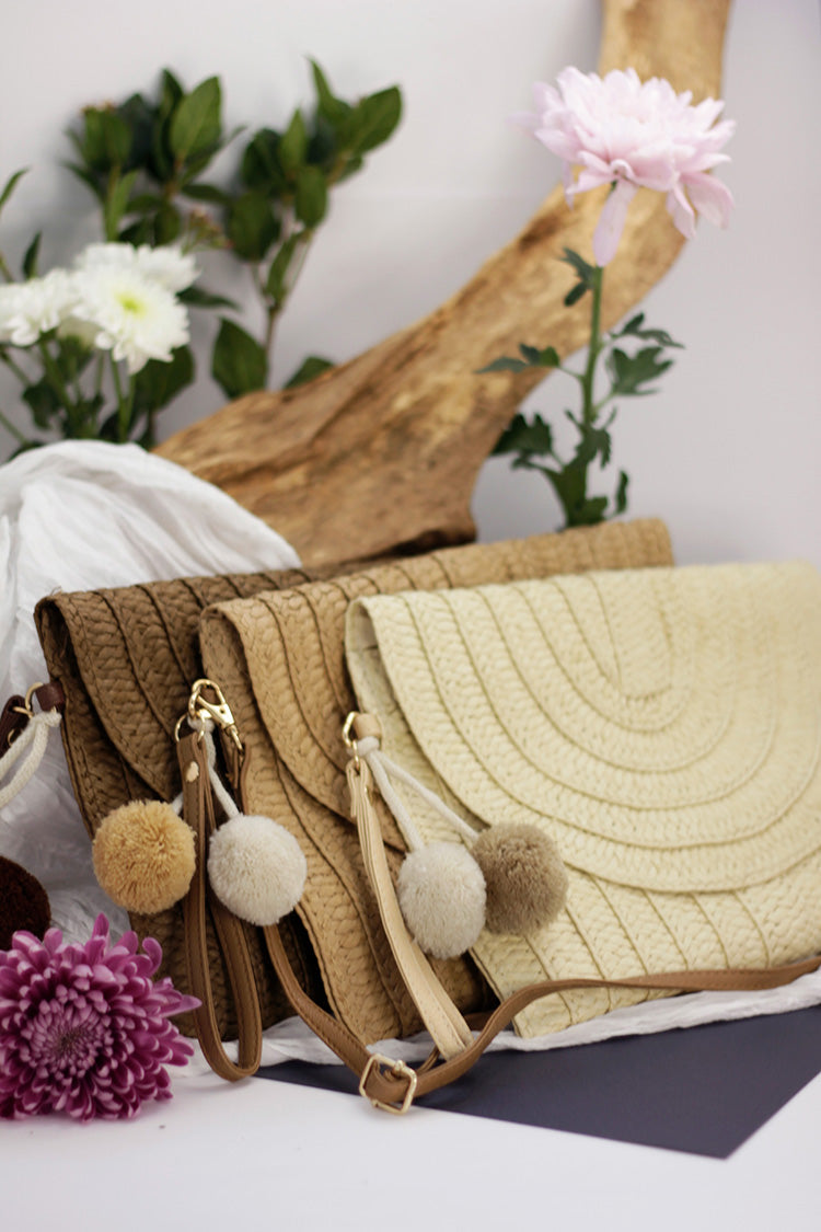 Straw Crossbody Envelope Bag - Brown