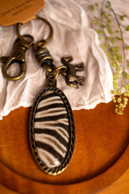 Zebra Print Keyring with Clip