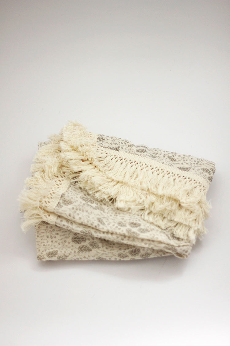 Baby Blanket - Beige With Grey Leaves