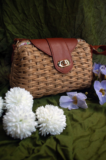 Woven Straw Handbag with Buckle