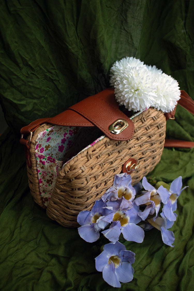 Woven Straw Handbag with Buckle