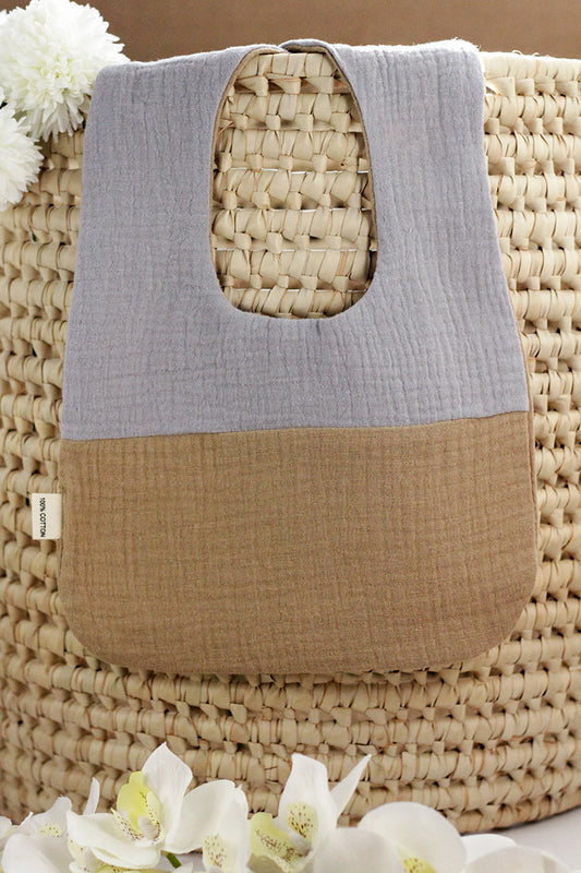 Cotton Baby Bib -  Grey & Brown