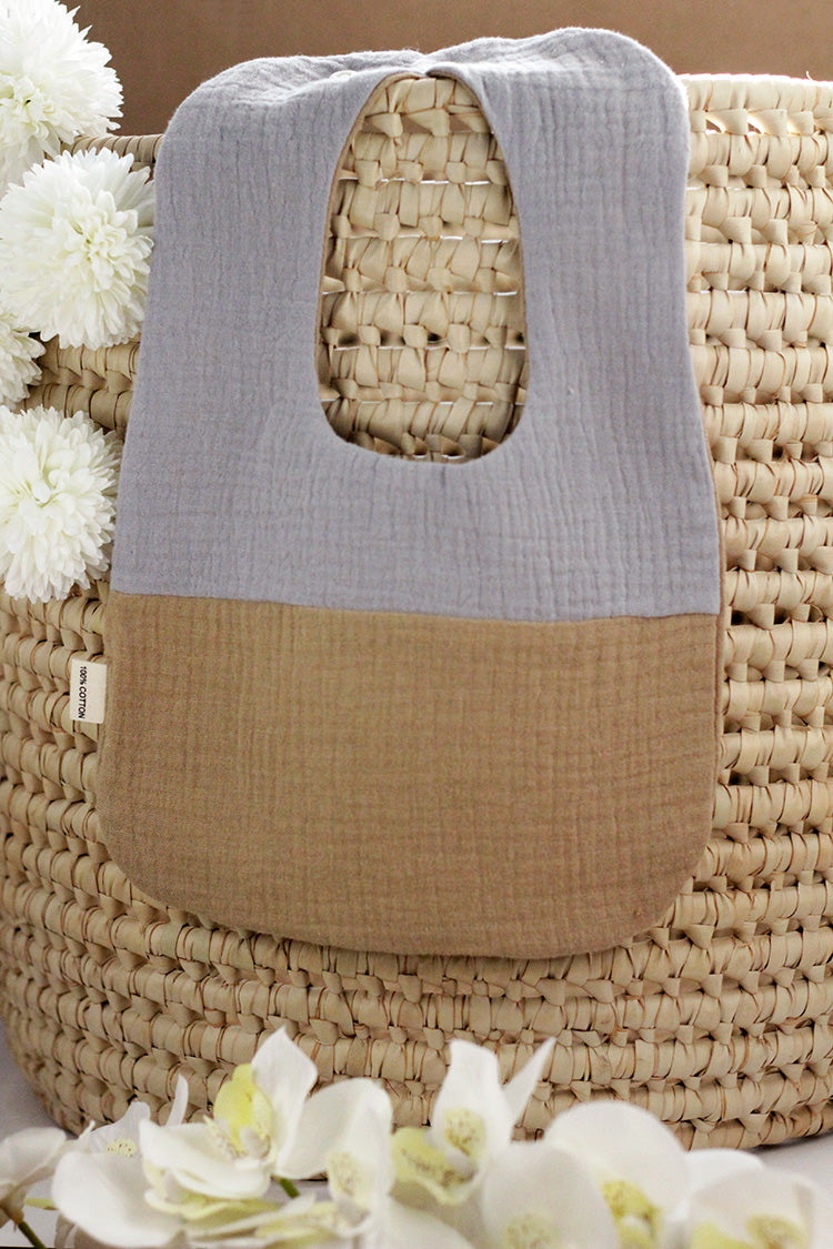 Cotton Baby Bib -  Grey & Brown