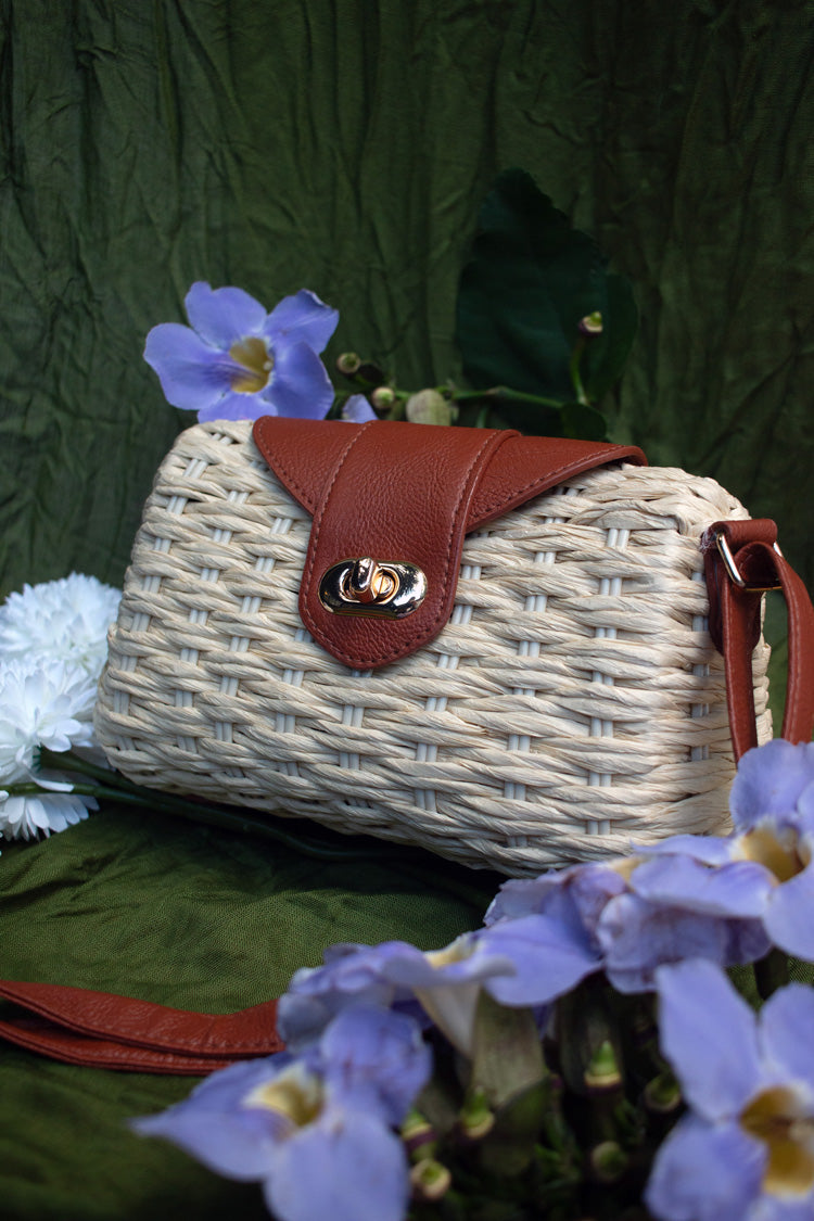 Woven Straw Handbag with Buckle