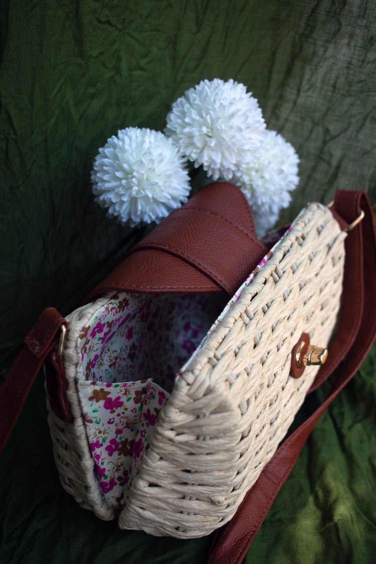 Woven Straw Handbag with Buckle