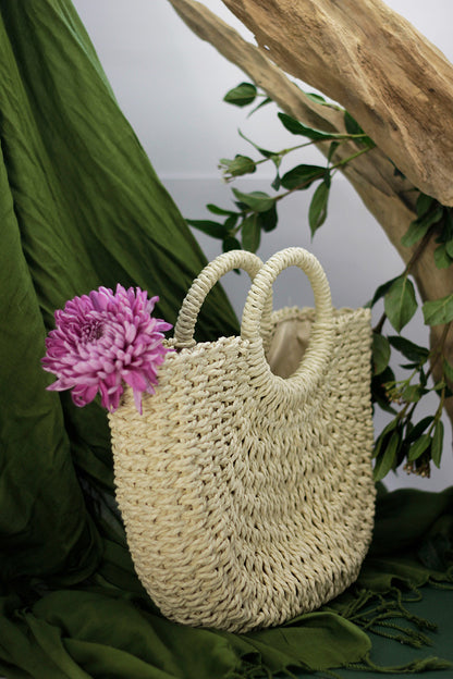 Large Hand-held Rope Bag - Cream