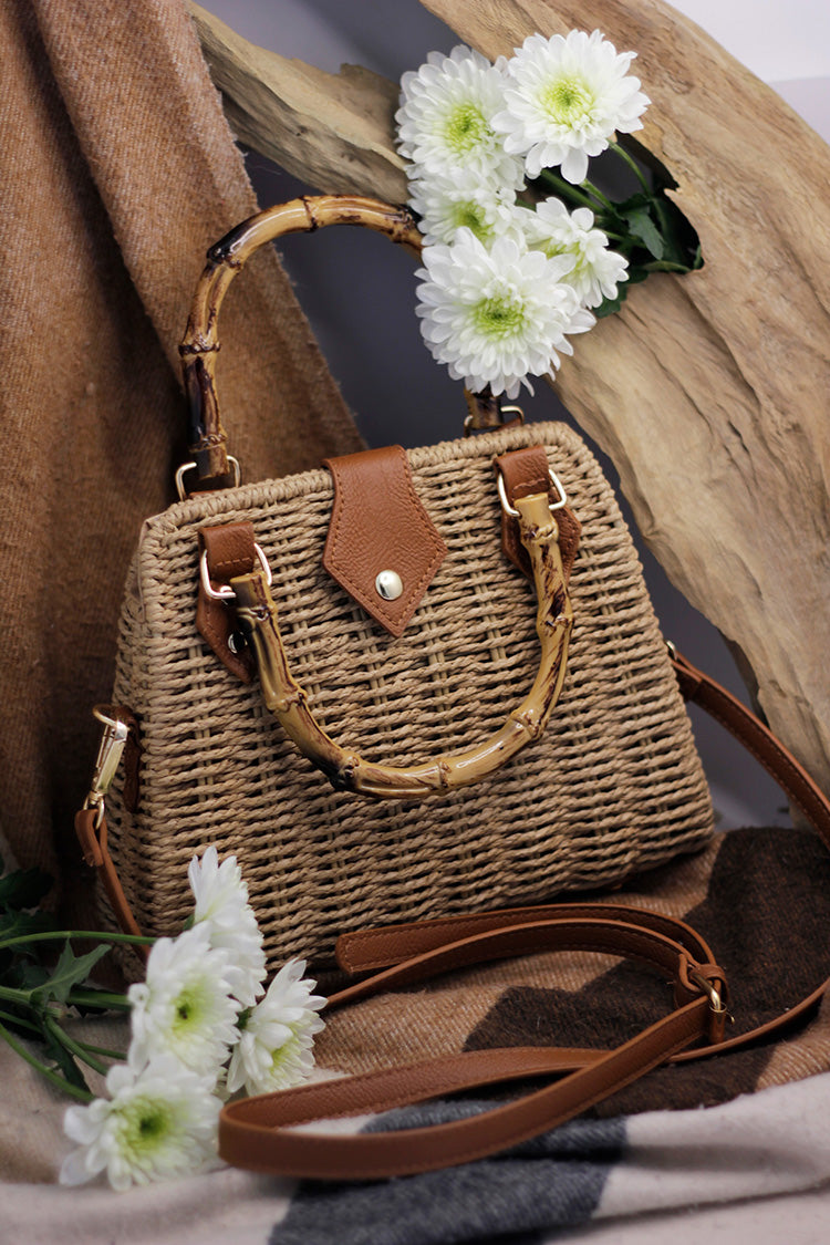Straw Beach Boho Clutch Bag - Caramel