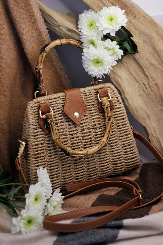 Straw Beach Boho Clutch Bag - Caramel