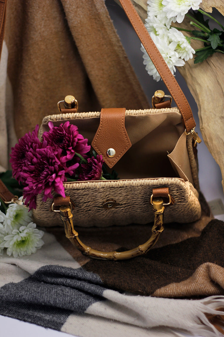Straw Beach Boho Clutch Bag - Caramel