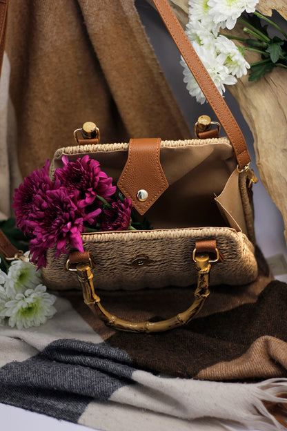 Straw Beach Boho Clutch Bag - Caramel