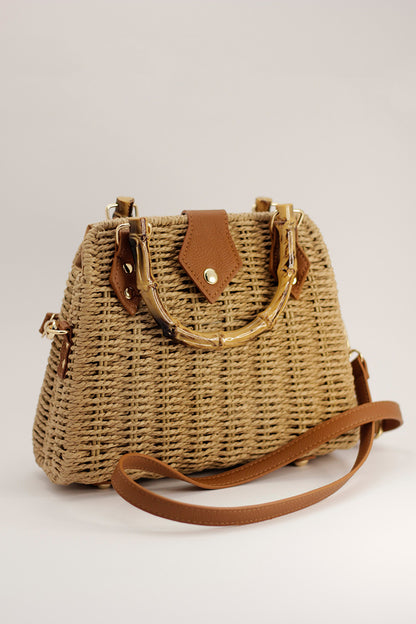 Straw Beach Boho Clutch Bag - Caramel