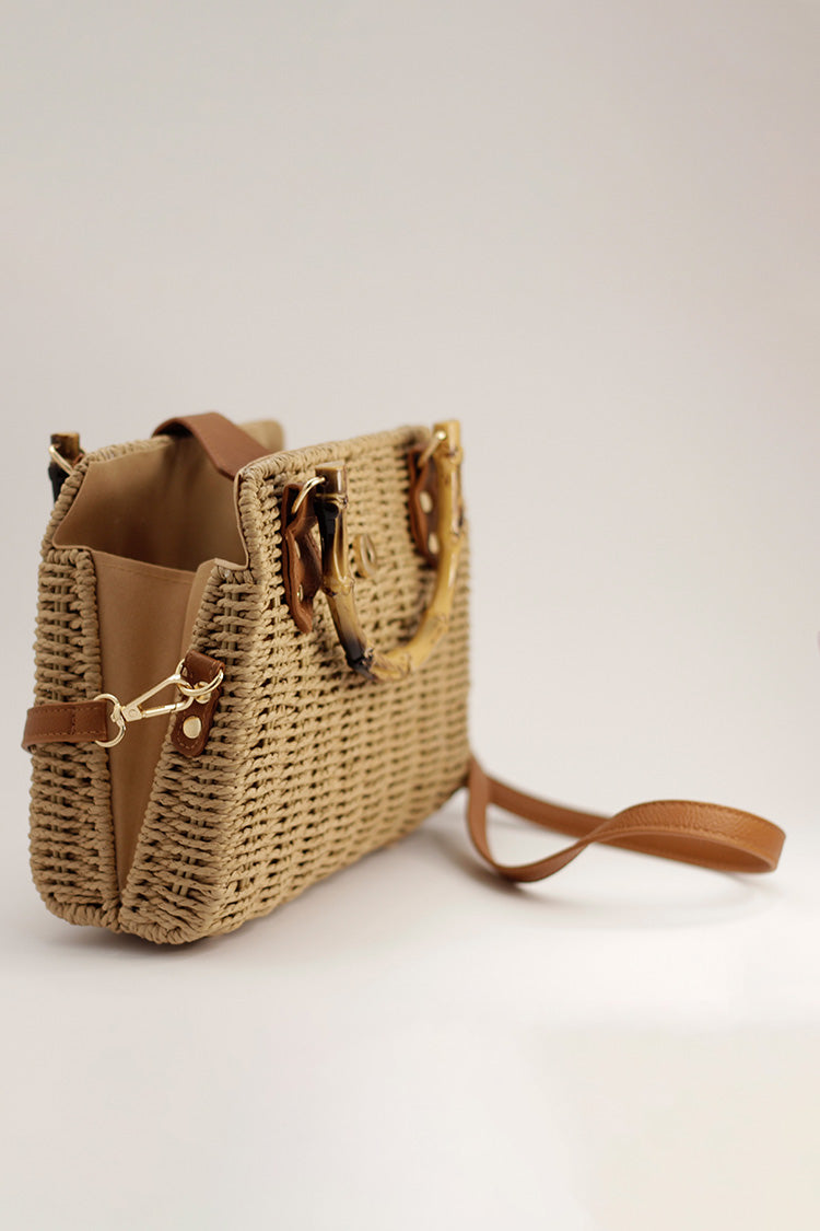 Straw Beach Boho Clutch Bag - Caramel