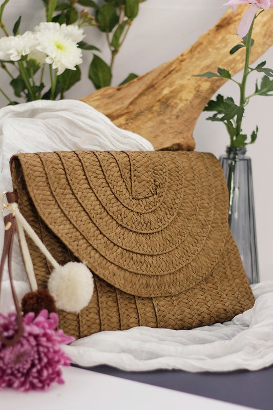 Straw Crossbody Envelope Bag - Brown
