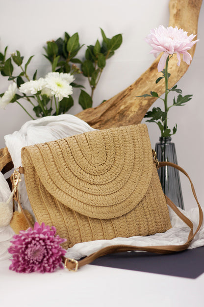 Straw Crossbody Envelope Bag - Caramel