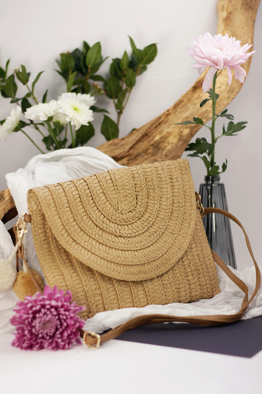 Straw Crossbody Envelope Bag - Caramel