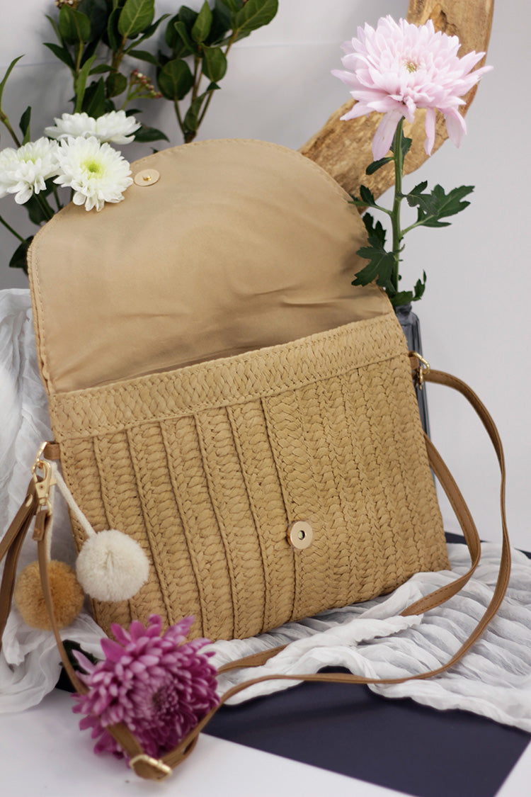 Straw Crossbody Envelope Bag - Caramel
