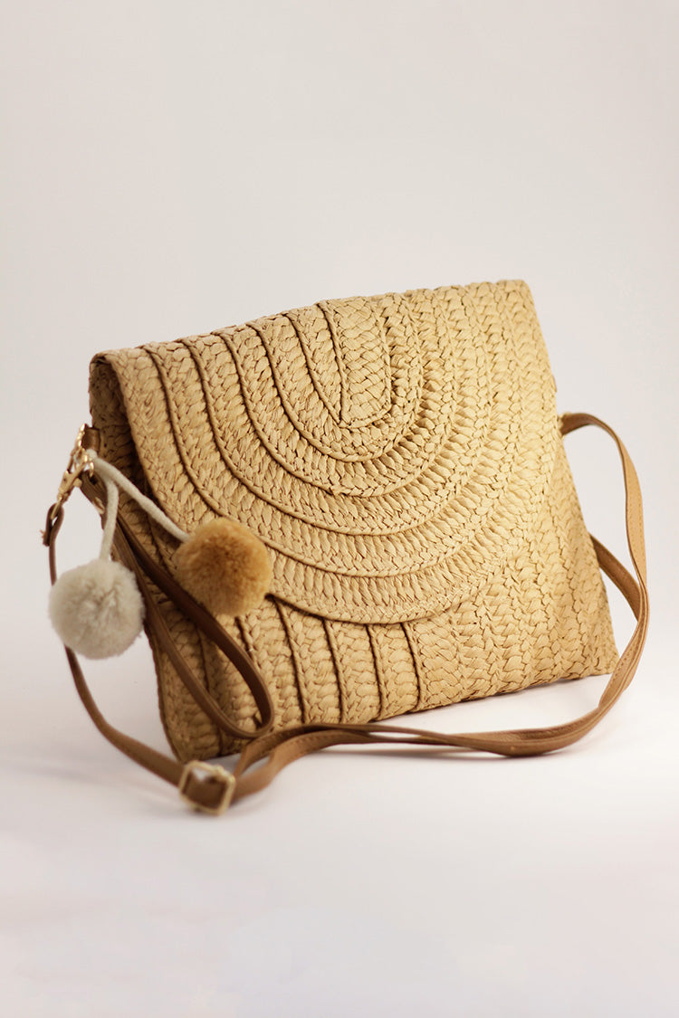 Straw Crossbody Envelope Bag - Caramel