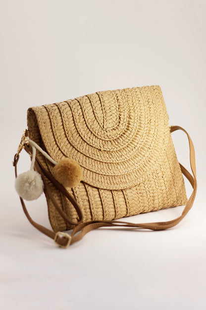 Straw Crossbody Envelope Bag - Caramel