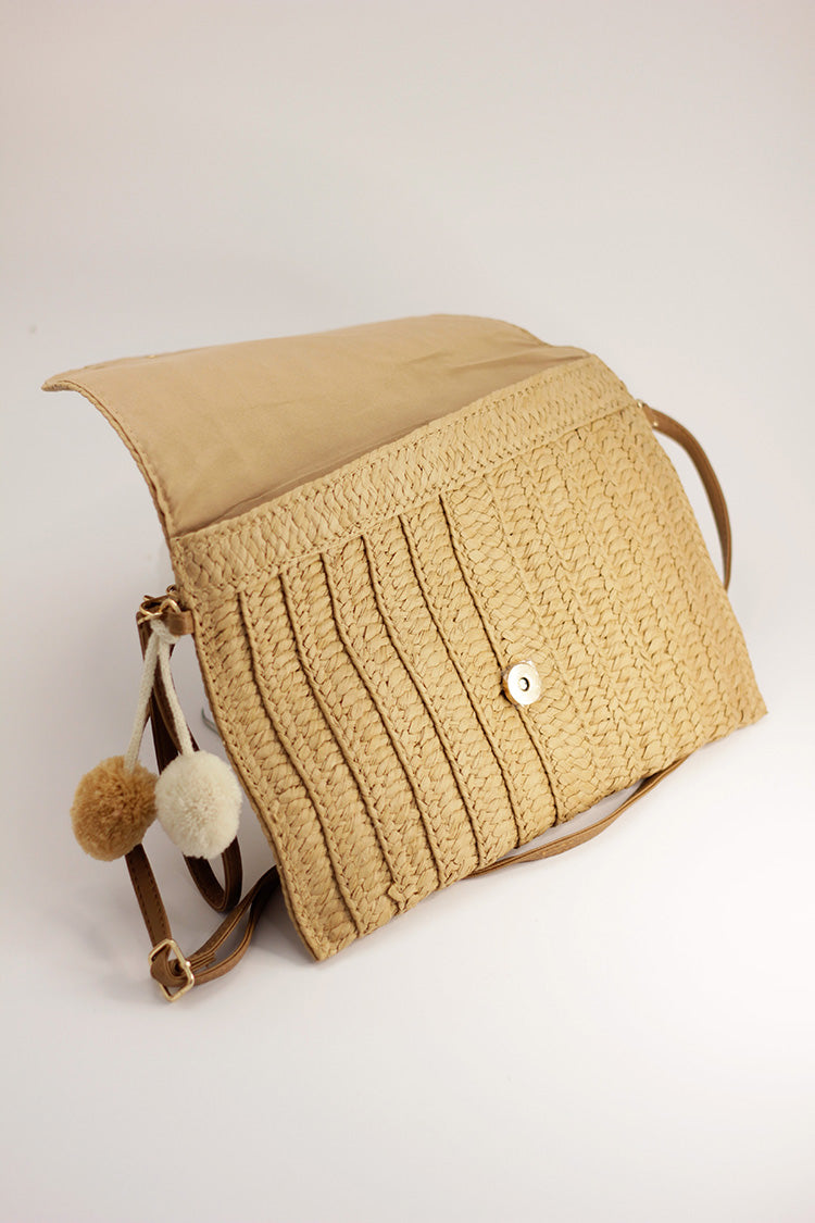 Straw Crossbody Envelope Bag - Caramel