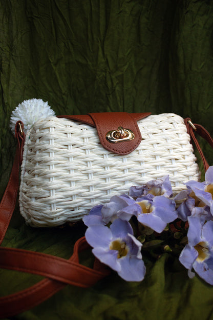 Woven Straw Handbag with Buckle
