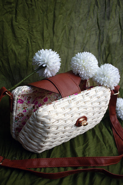 Woven Straw Handbag with Buckle