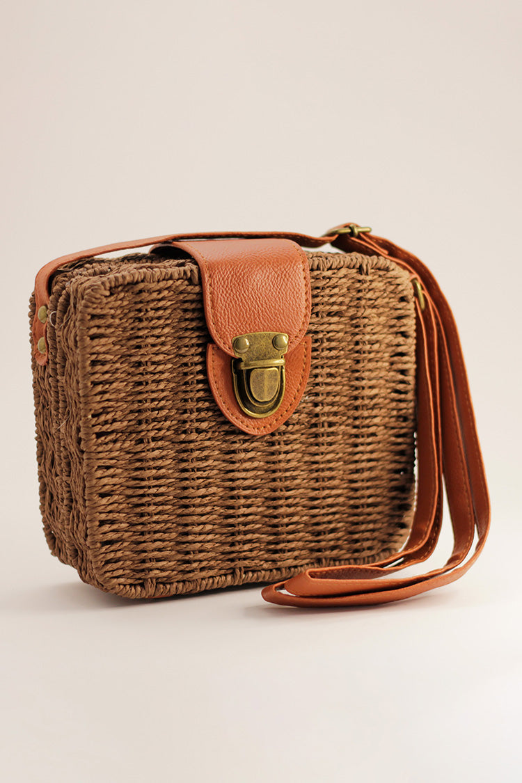 Woven Square Box Bag - Brown