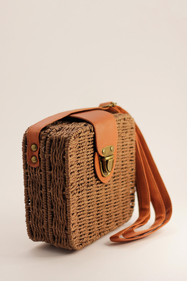 Woven Square Box Bag - Brown