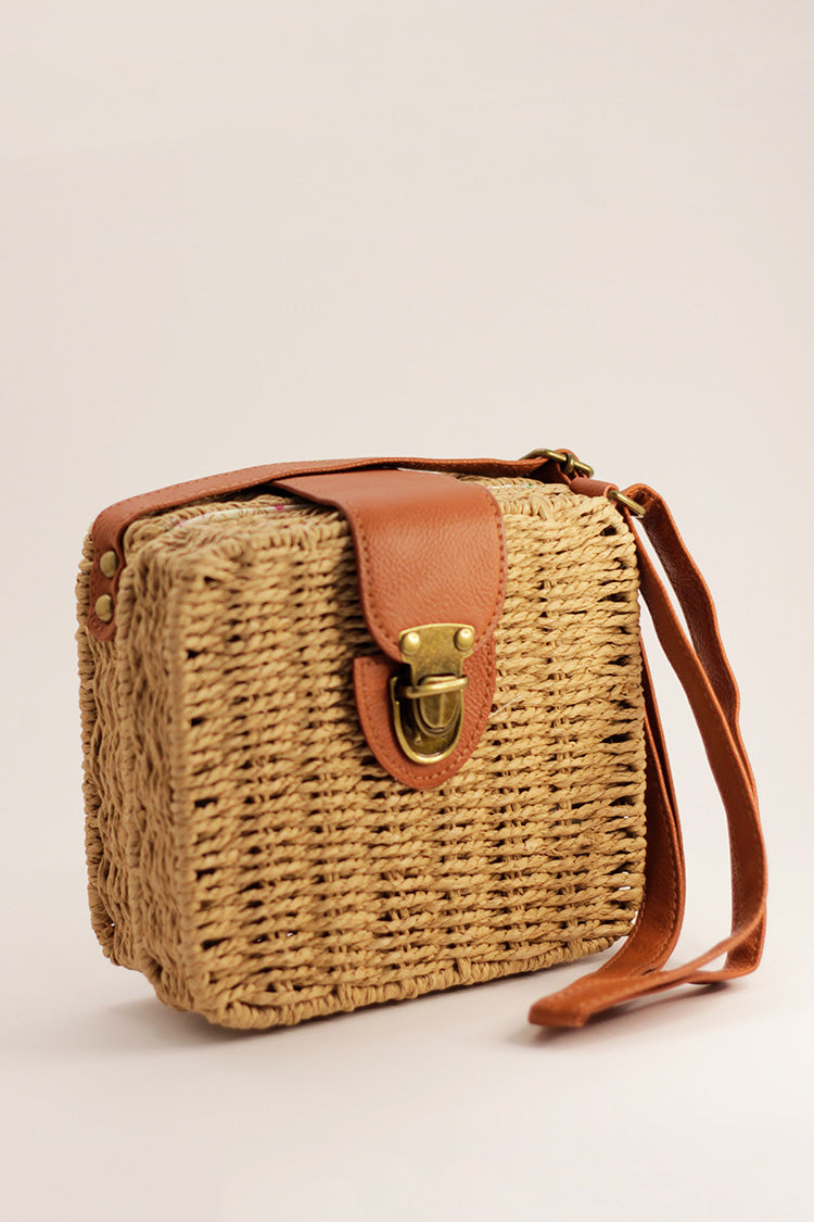 Woven Square Box Bag - Caramel
