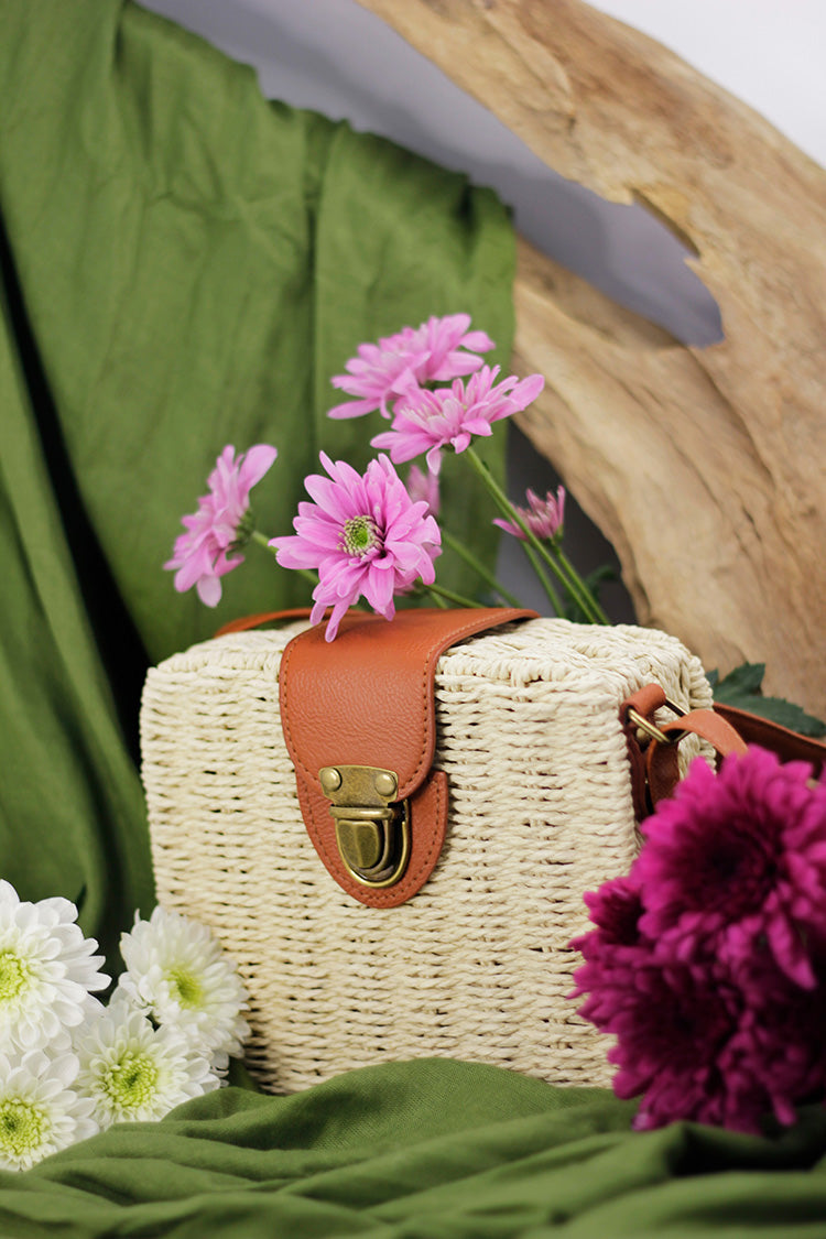 Woven Square Box Bag - Cream