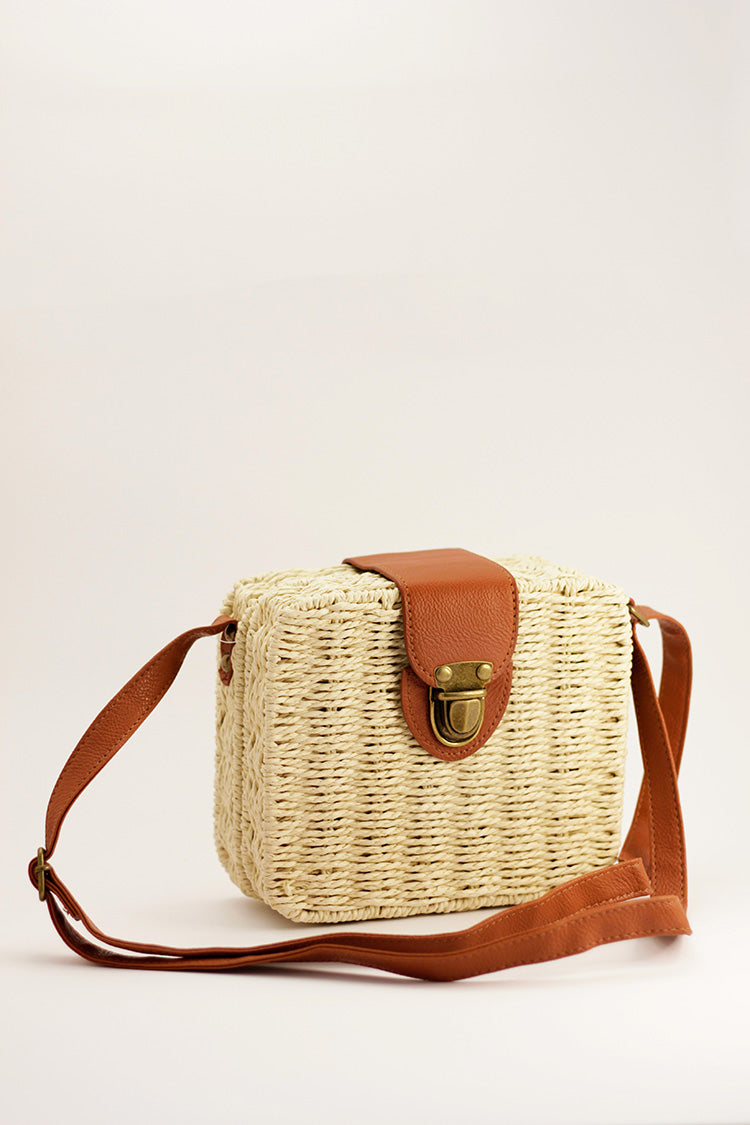Woven Square Box Bag - Cream