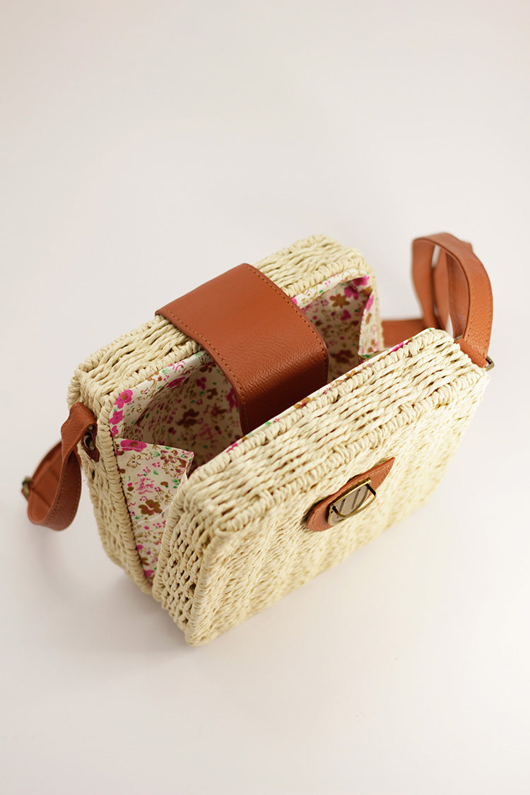 Woven Square Box Bag - Cream