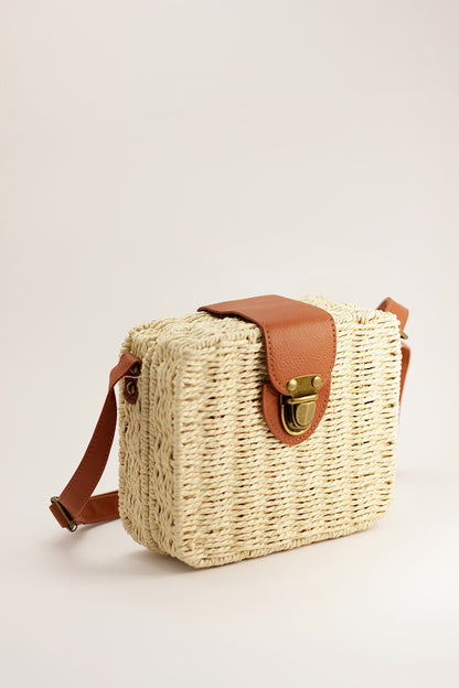 Woven Square Box Bag - Cream