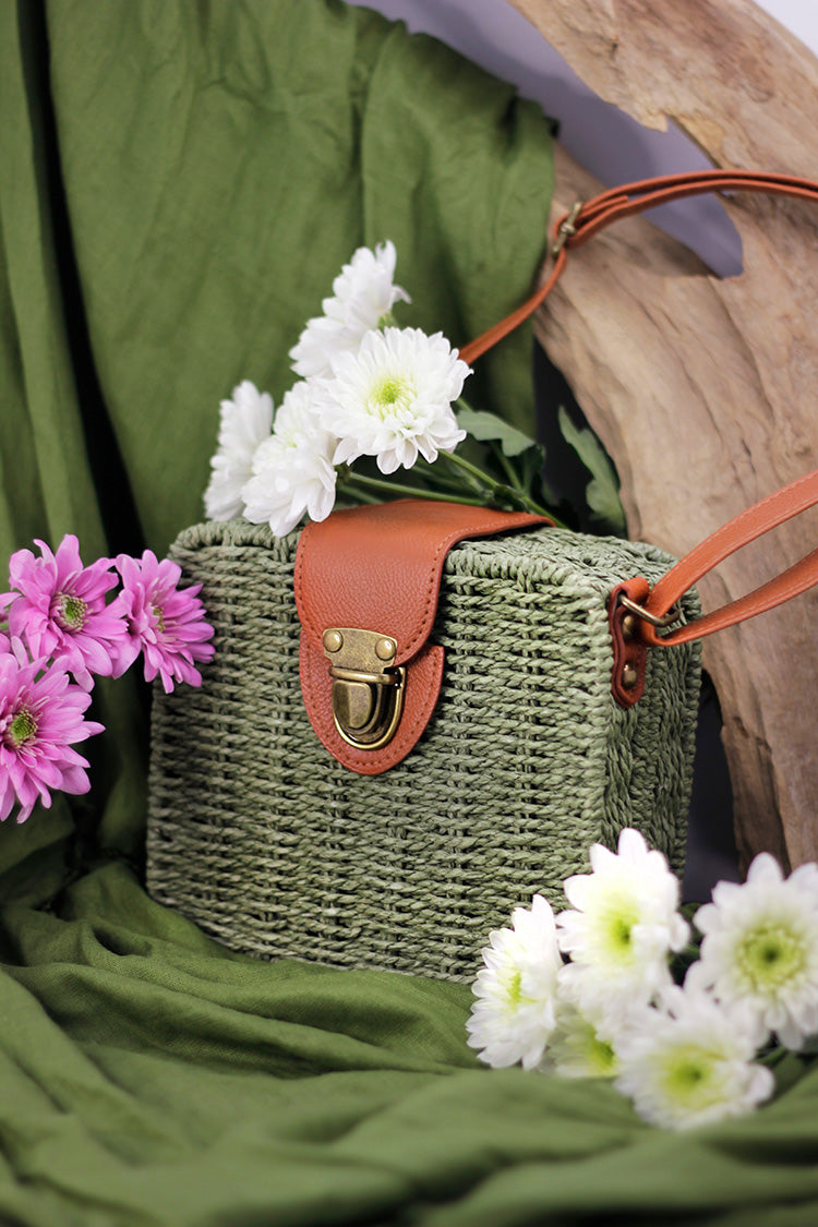 Woven Square Box Bag - Green