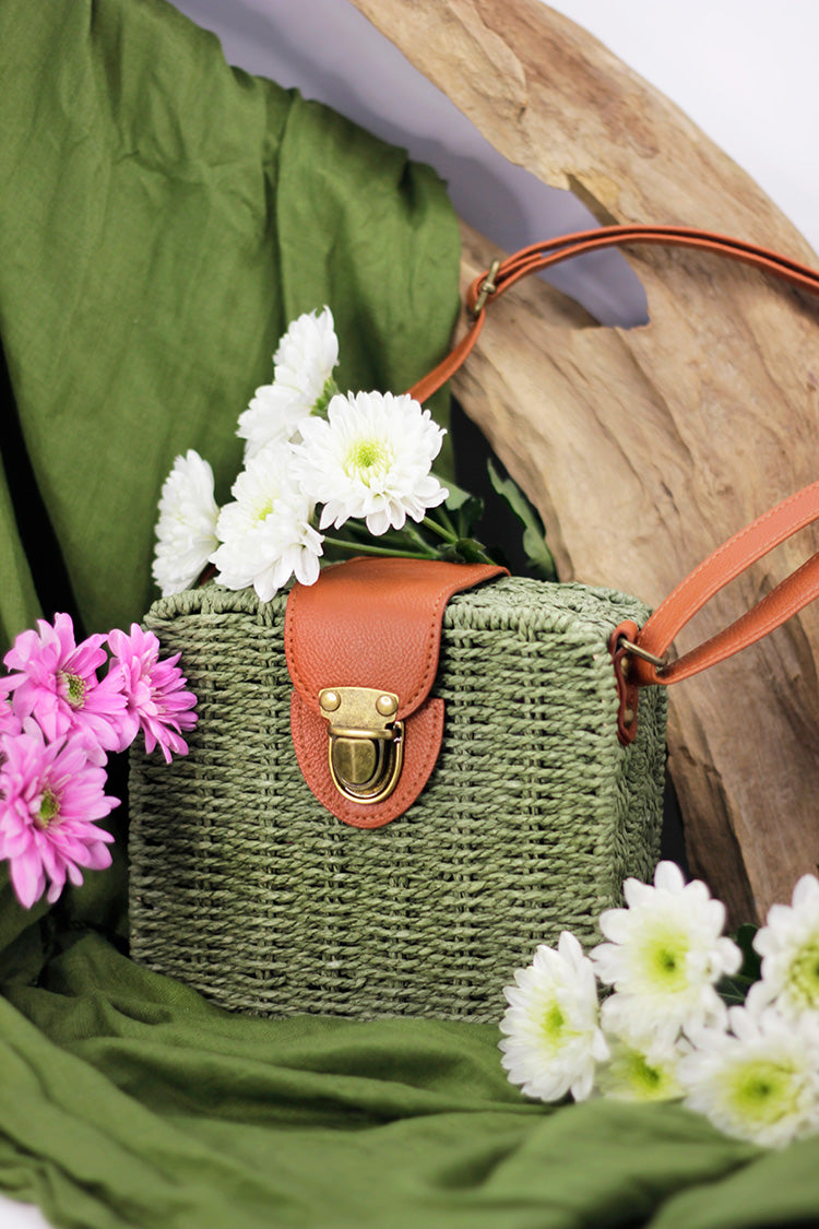 Woven Square Box Bag - Green