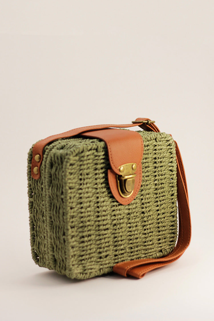 Woven Square Box Bag - Green