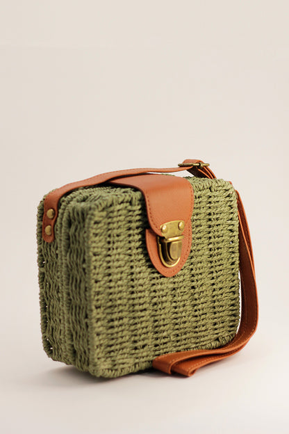 Woven Square Box Bag - Green