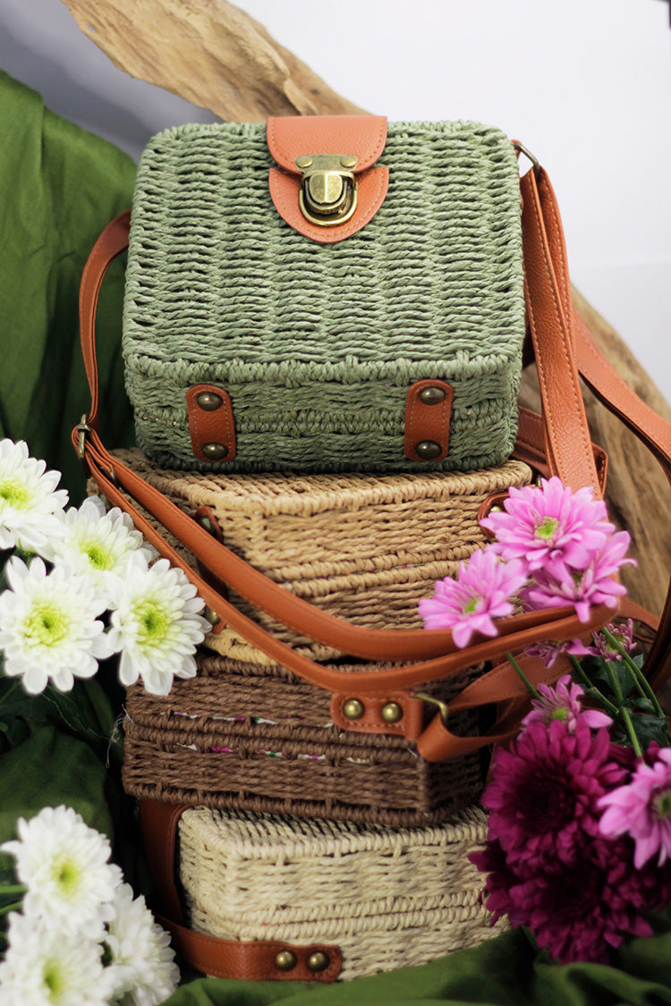 Woven Square Box Bag - Green